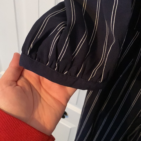 Navy Blue Pin Striped Wide Legged Jumpsuit with Belt - Picture 5 of 10